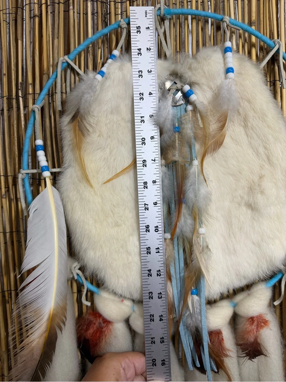 Vintage Large Native American Mandella Dream Catcher, Wool and Rabbit
